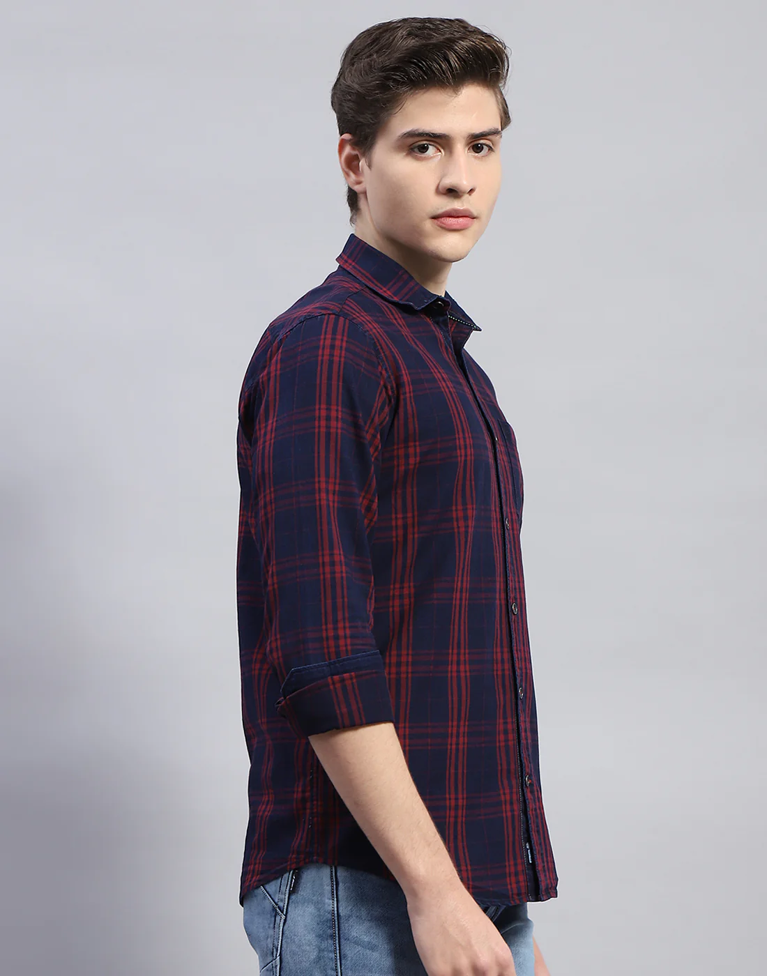 Men Maroon Check Collar Full Sleeve Shirt - Image 4