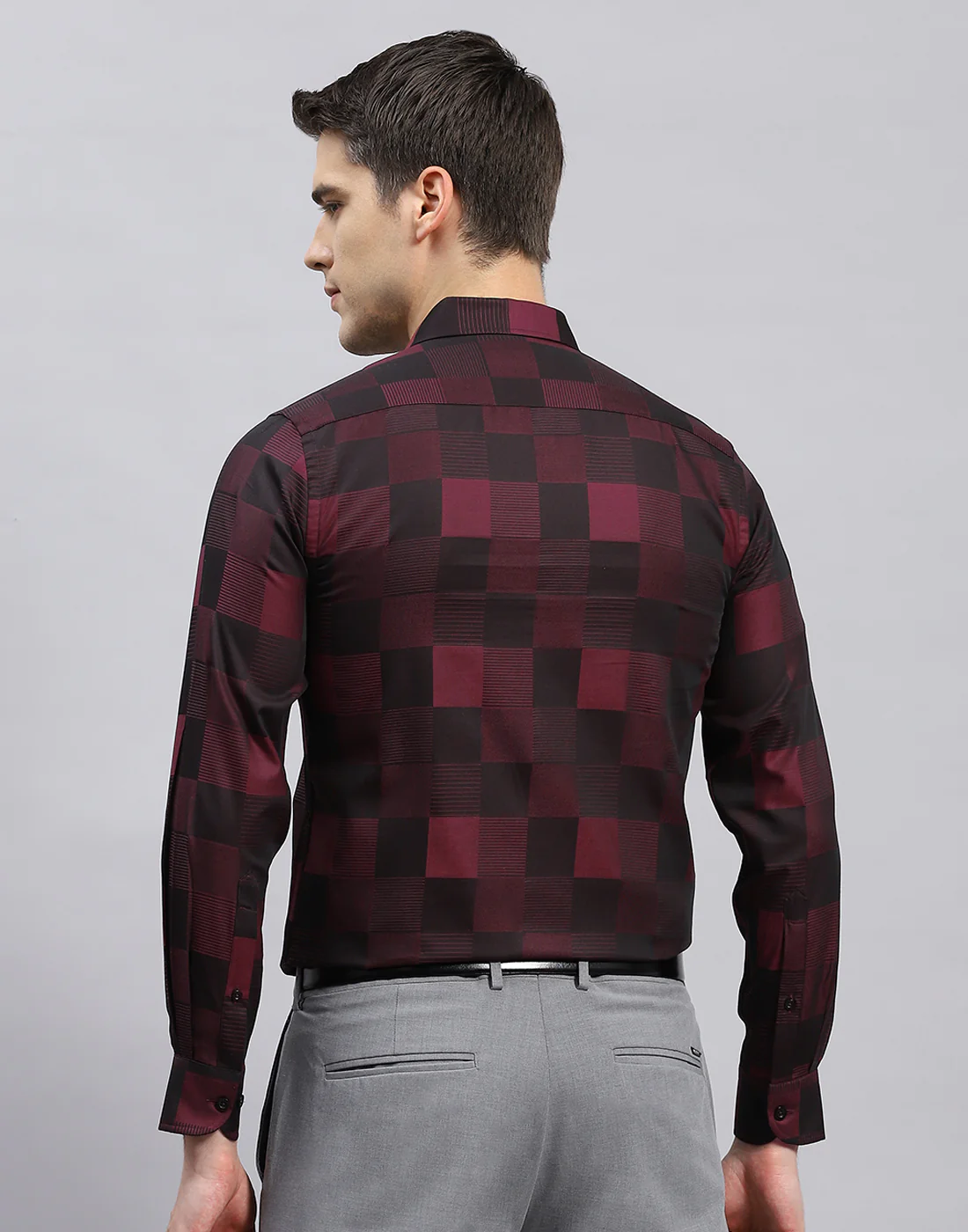 Men Maroon Check Collar Full Sleeve Shirt - Image 5