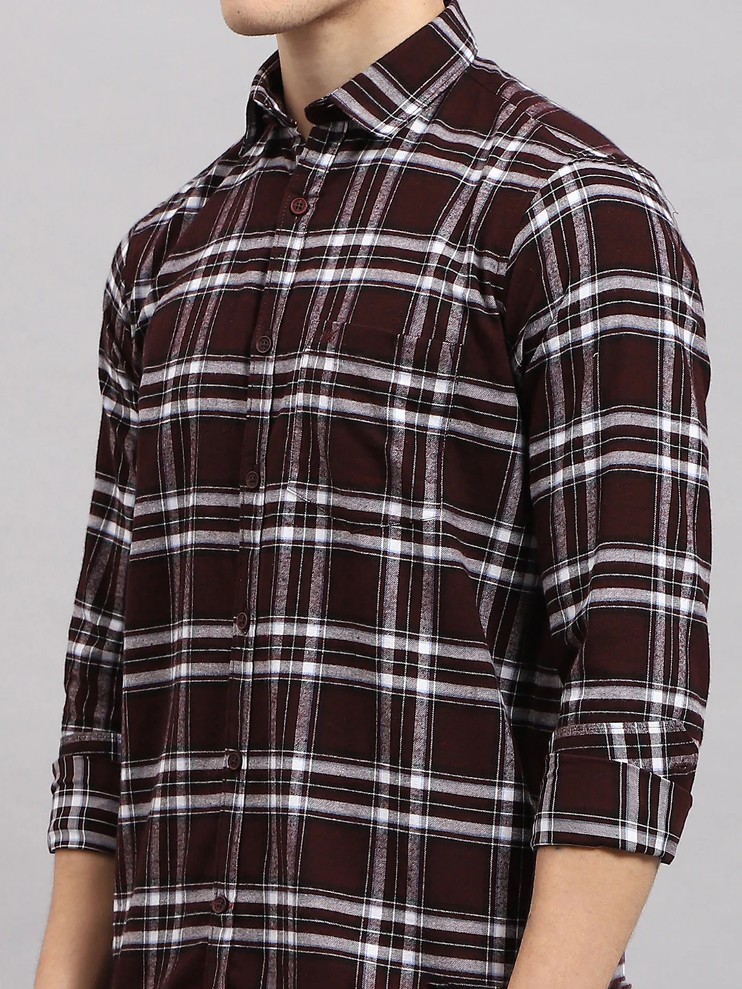 Men Maroon Check Collar Full Sleeve Shirt - Image 7