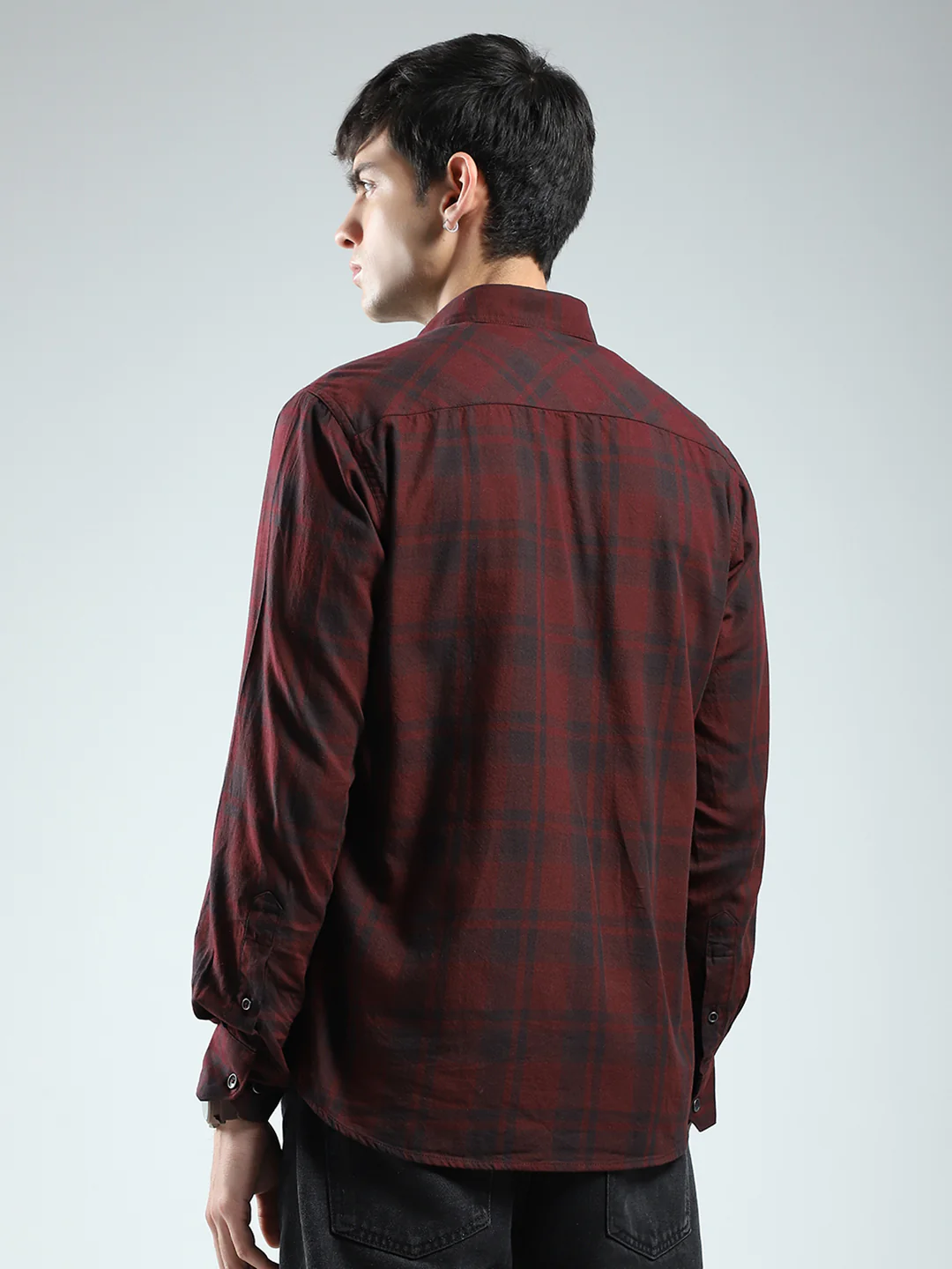 Men Maroon Check Collar Full Sleeve Shirt - Image 5