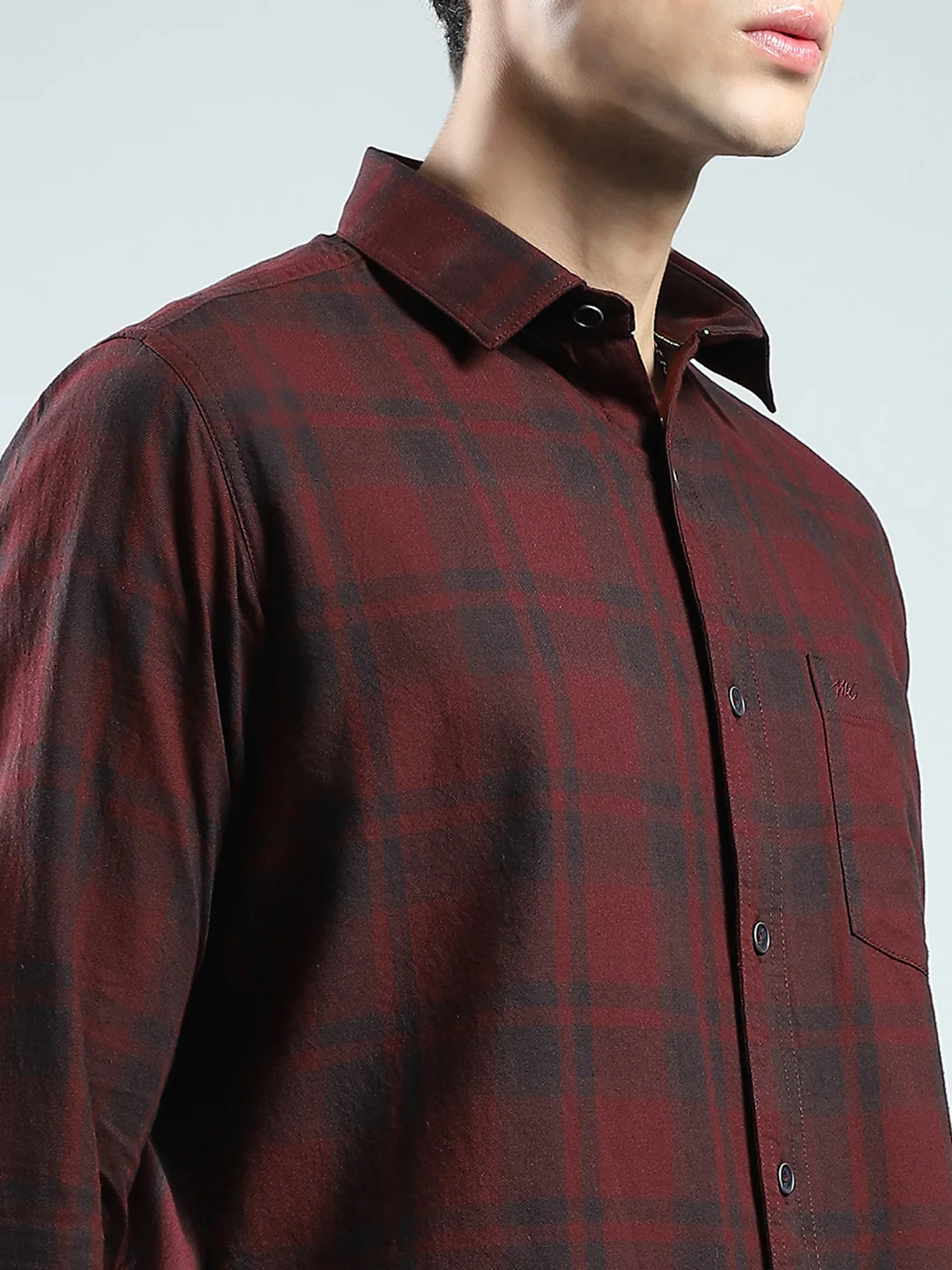 Men Maroon Check Collar Full Sleeve Shirt - Image 6