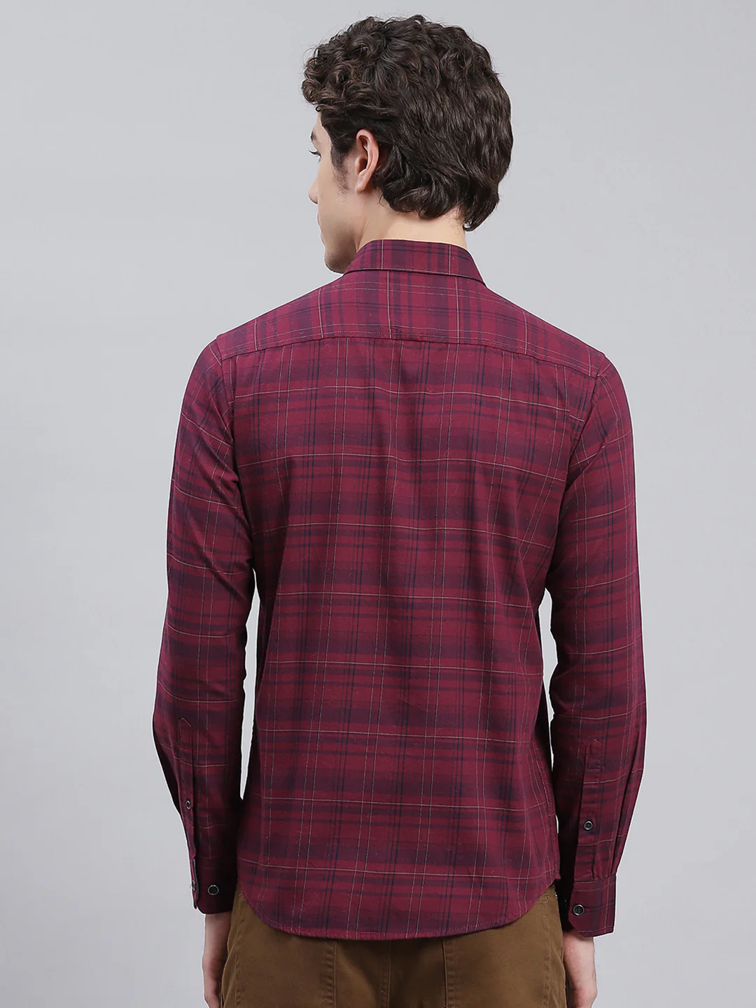 Men Maroon Check Pure Cotton Shirt - Image 5