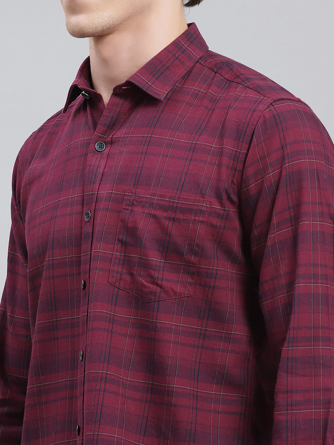 Men Maroon Check Pure Cotton Shirt - Image 6