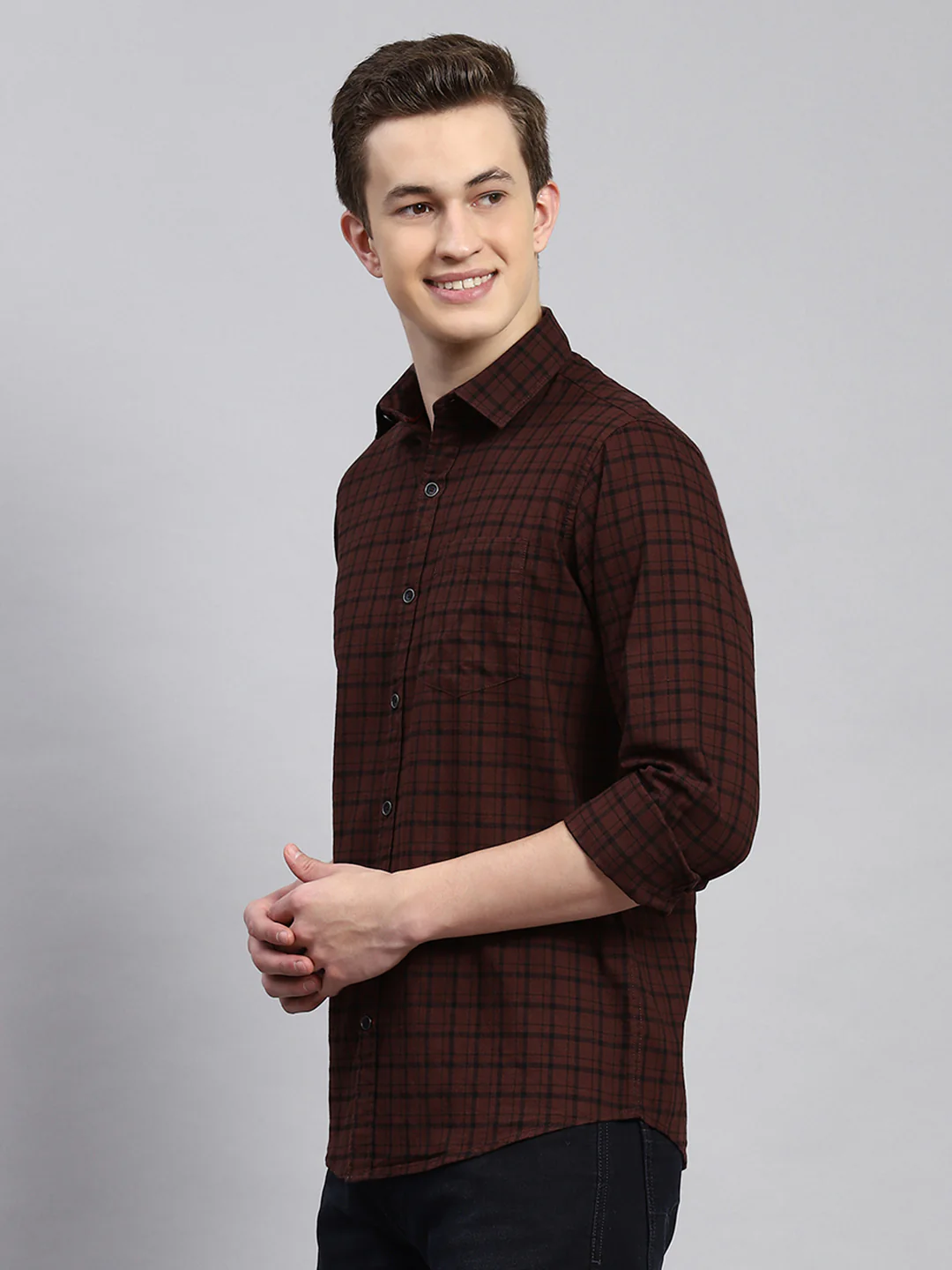 Men Maroon Check Shirt - Image 4