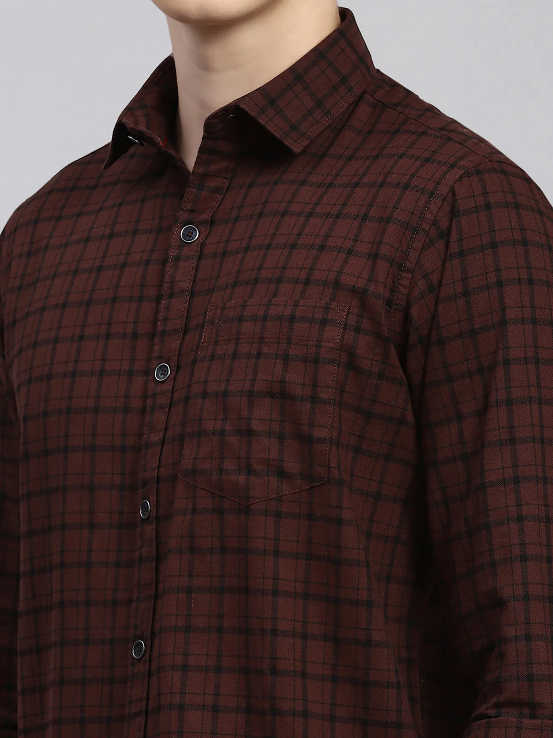 Men Maroon Check Shirt - Image 6