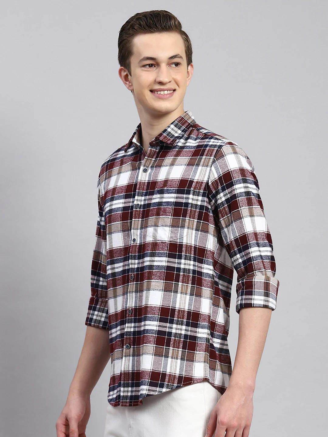 Men Maroon Check Shirt - Image 4