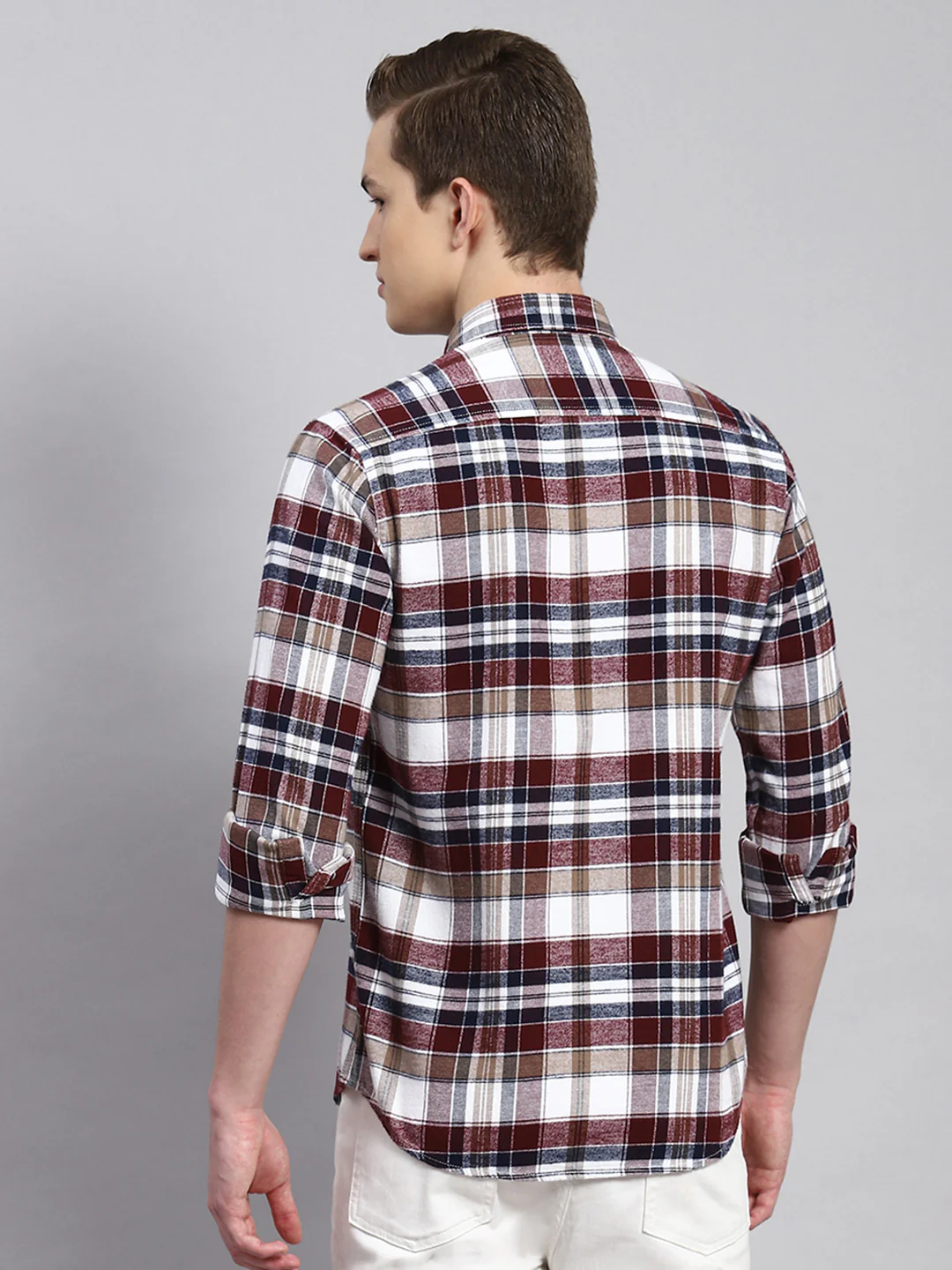 Men Maroon Check Shirt - Image 5