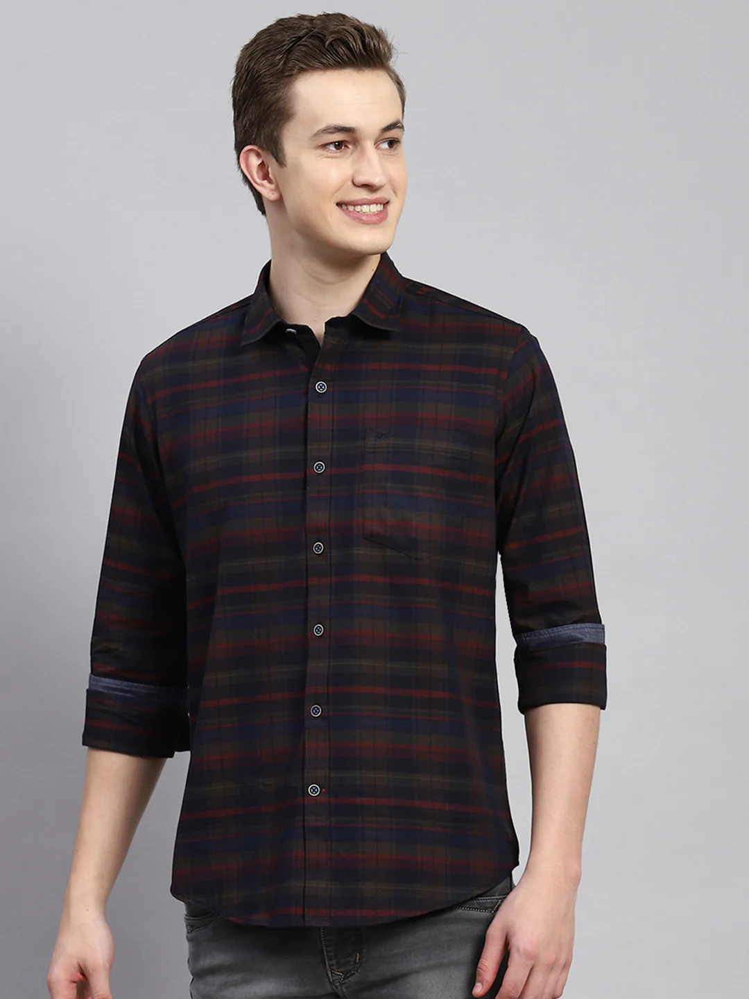 Men Maroon Check Shirt - Image 2