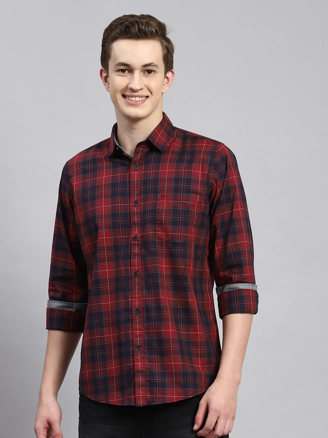 Men Maroon Check Shirt - Image 2