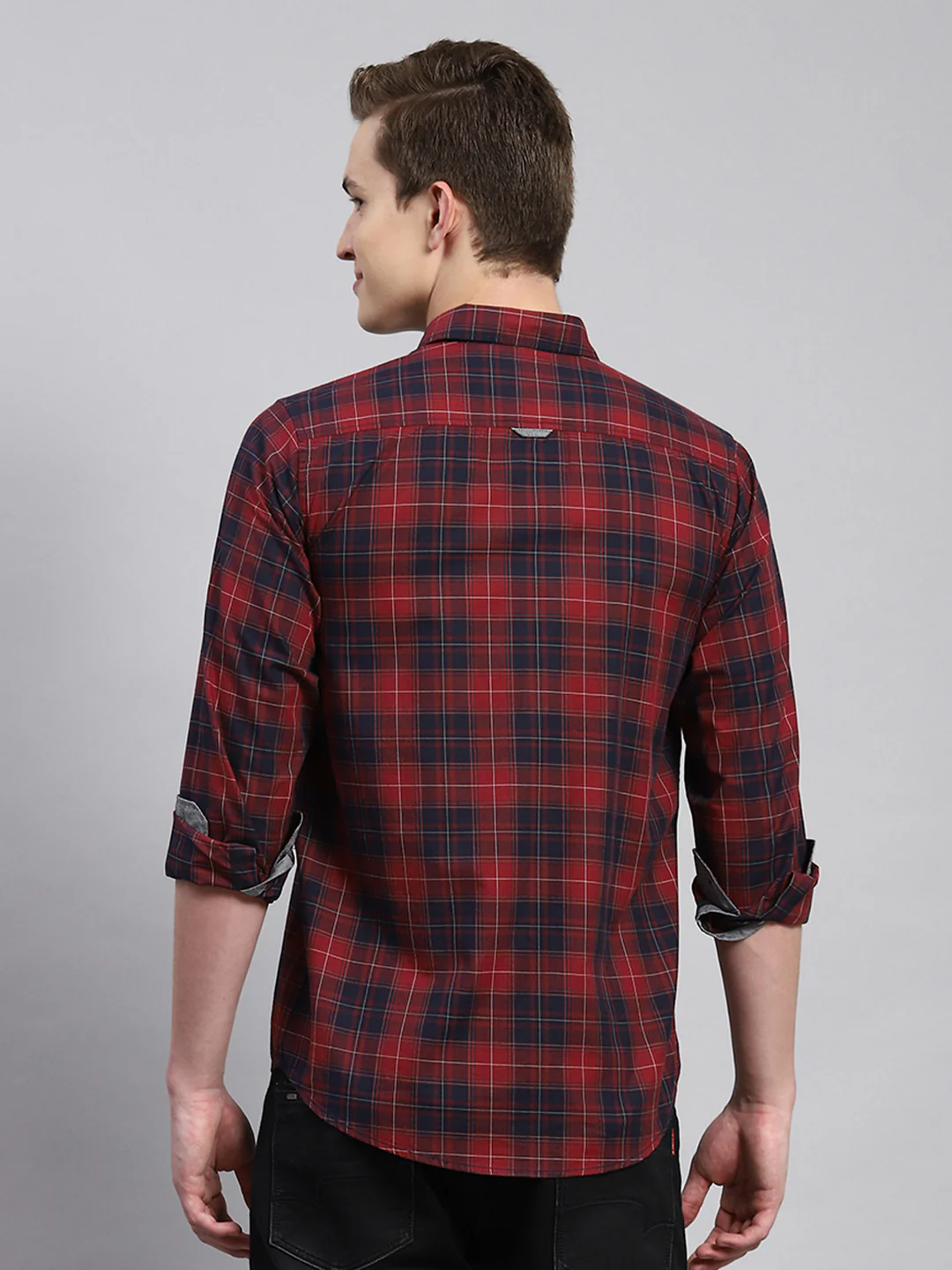 Men Maroon Check Shirt - Image 5