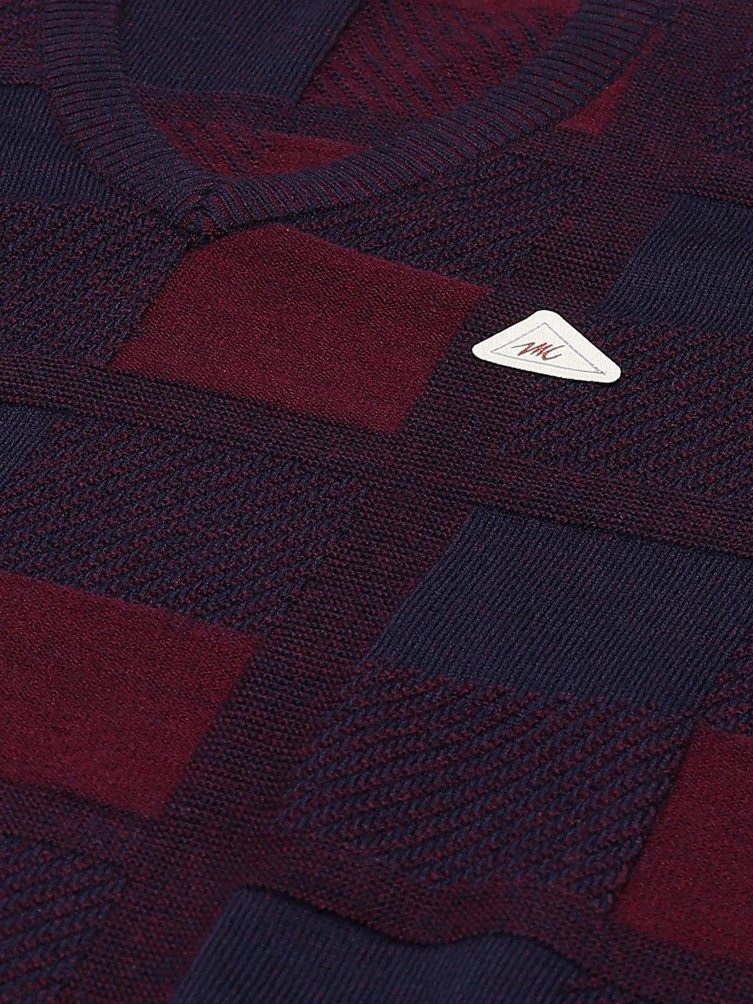 Men Maroon & Navy Blue Self Design V Neck Full Sleeve Pullover - Image 8