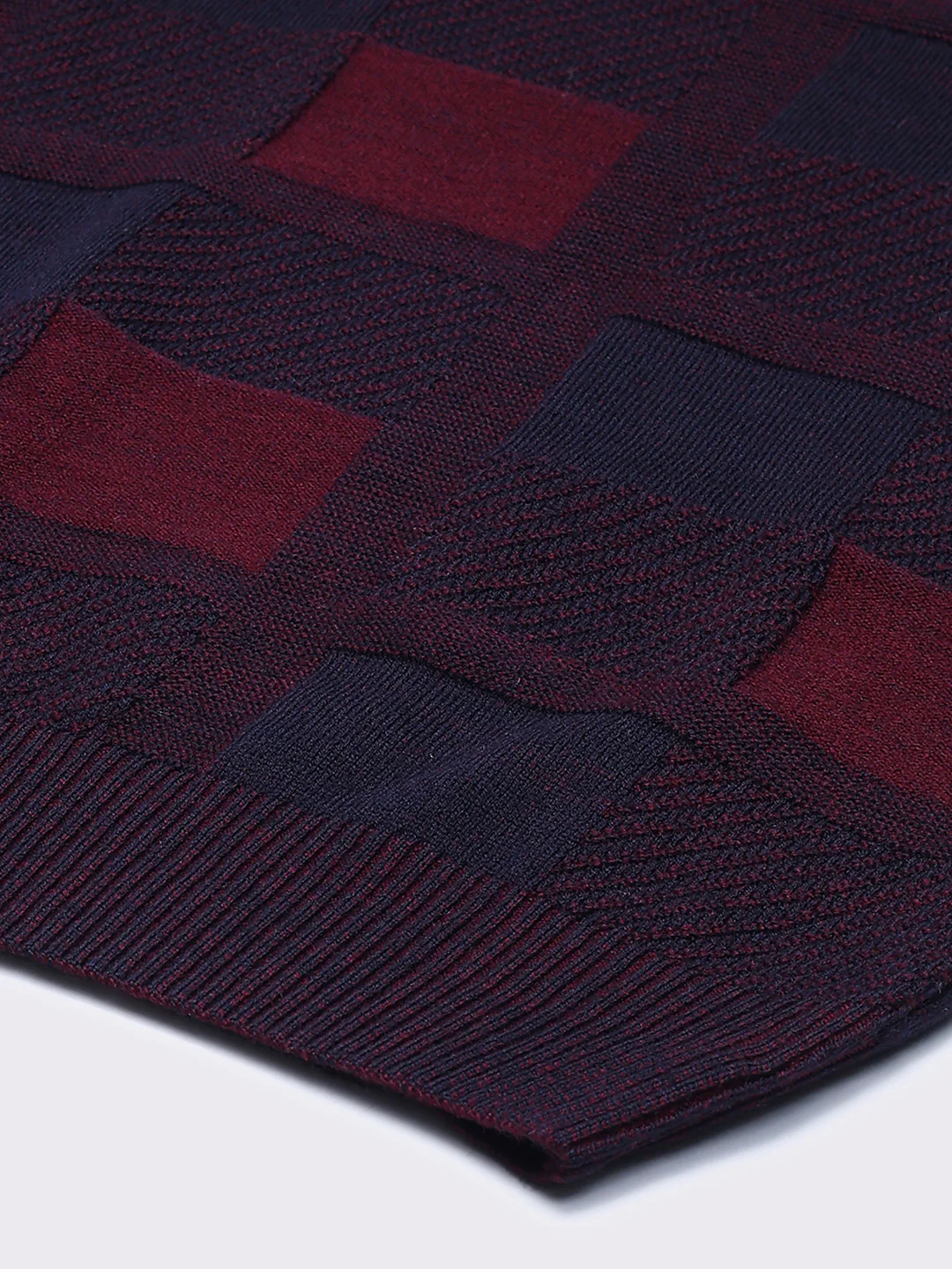 Men Maroon & Navy Blue Self Design V Neck Full Sleeve Pullover - Image 9