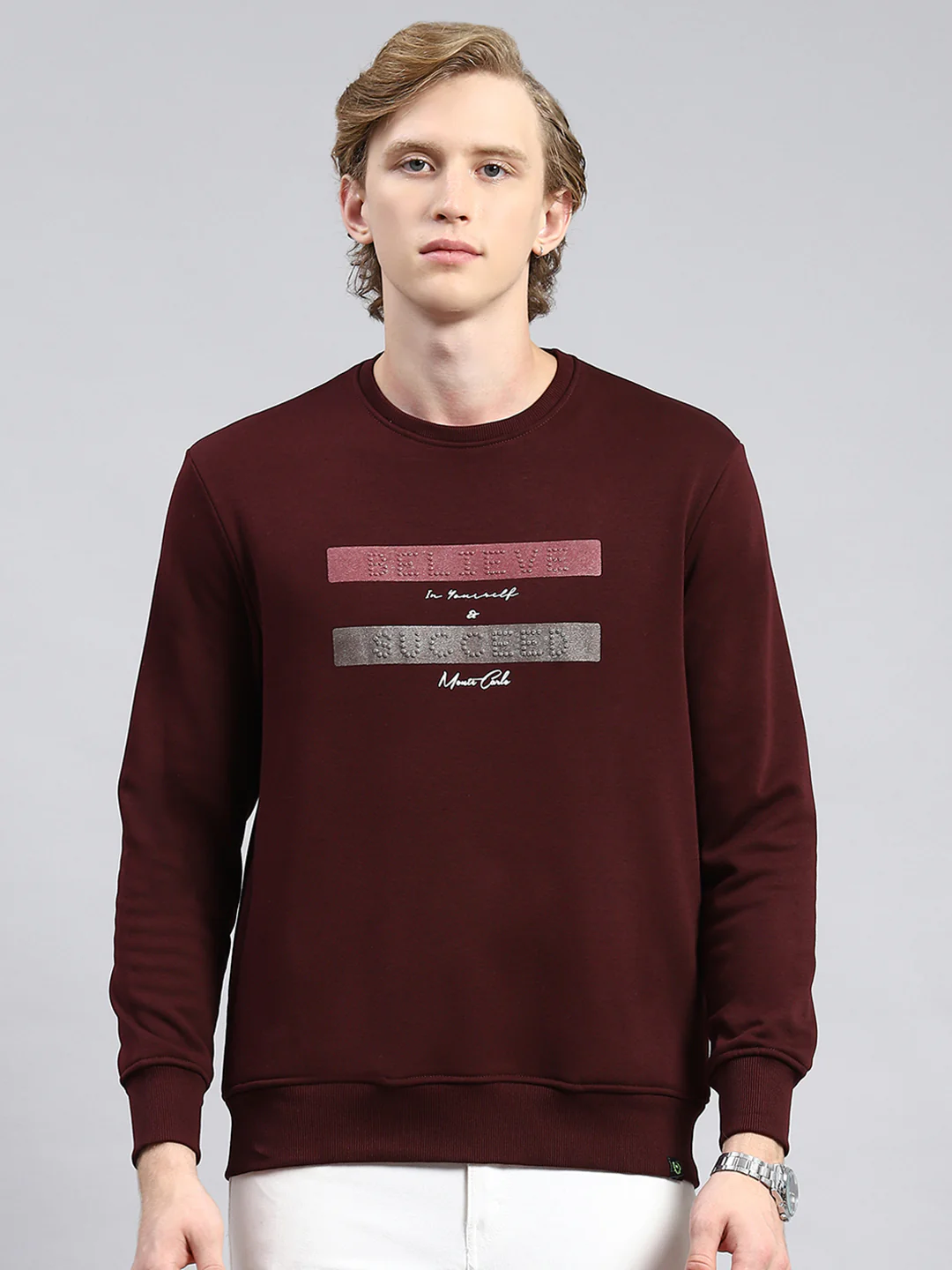 Men Maroon Plain Sweatshirt - Image 2