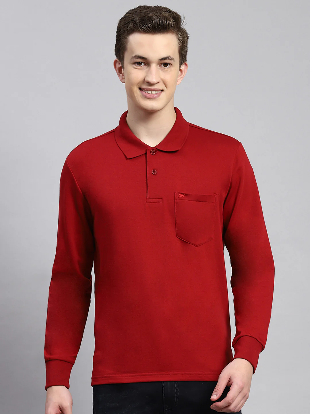 Men Maroon Plain Winter T-Shirt - Image 2