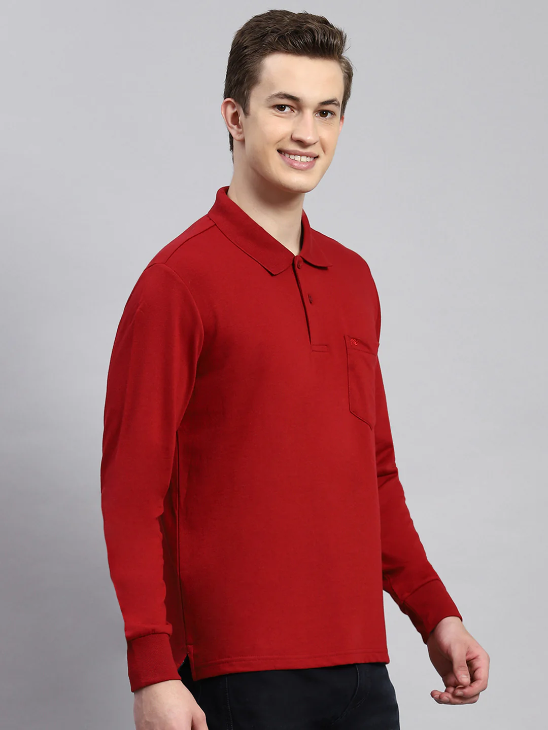 Men Maroon Plain Winter T-Shirt - Image 3