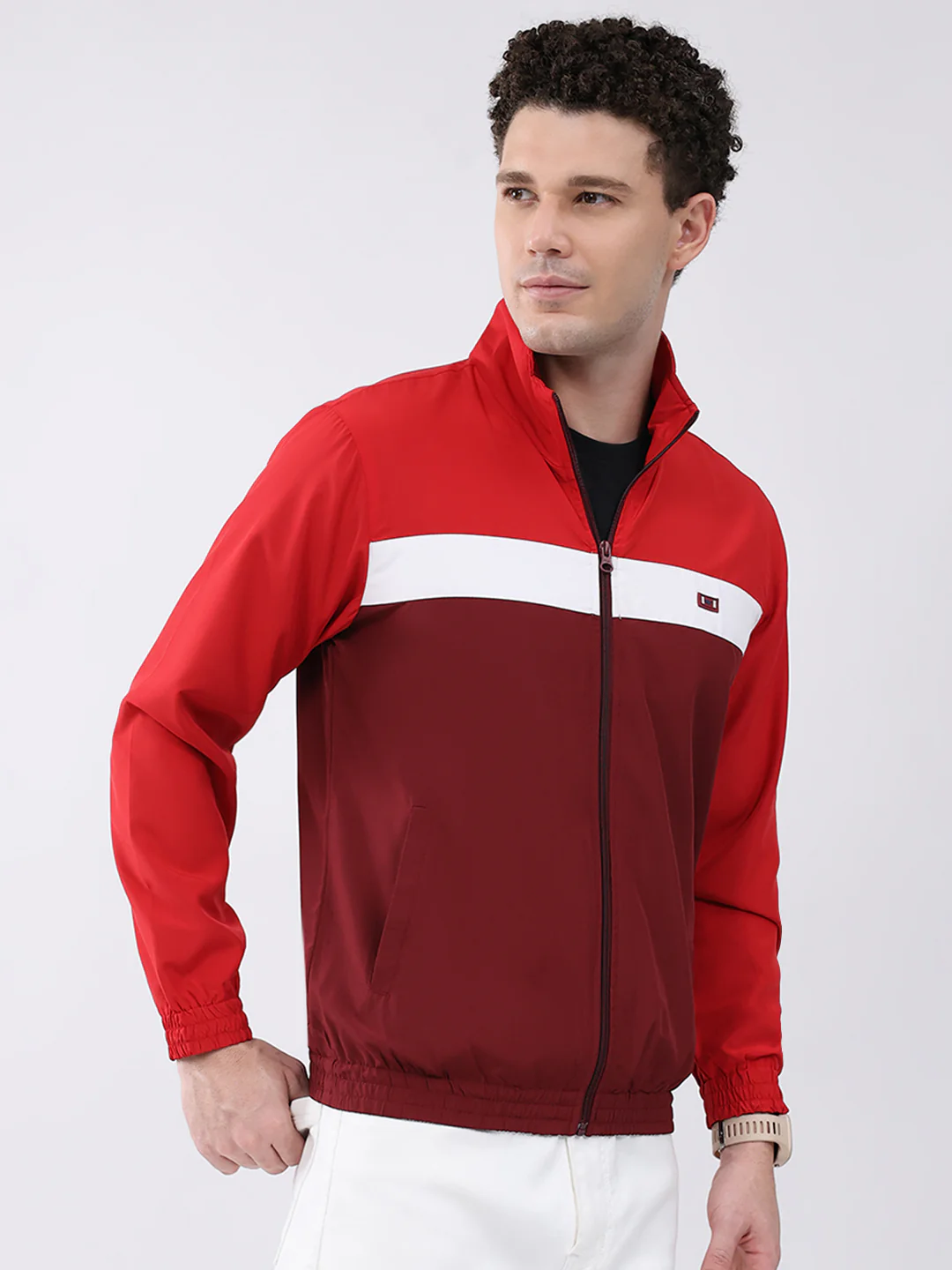 Men Maroon Printed Collar Full Sleeve Jacket - Image 4