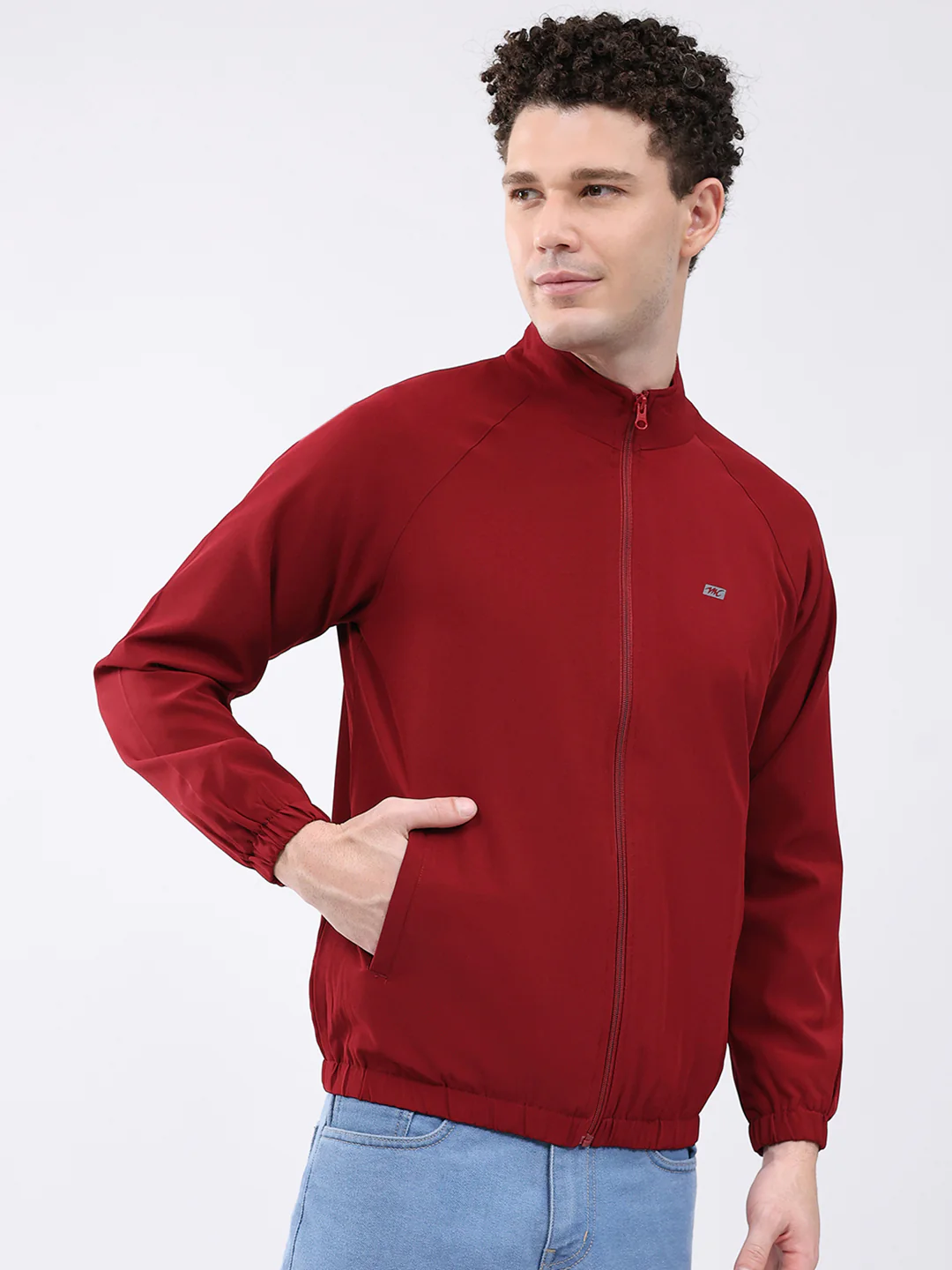 Men Maroon Printed Collar Full Sleeve Jacket - Image 4