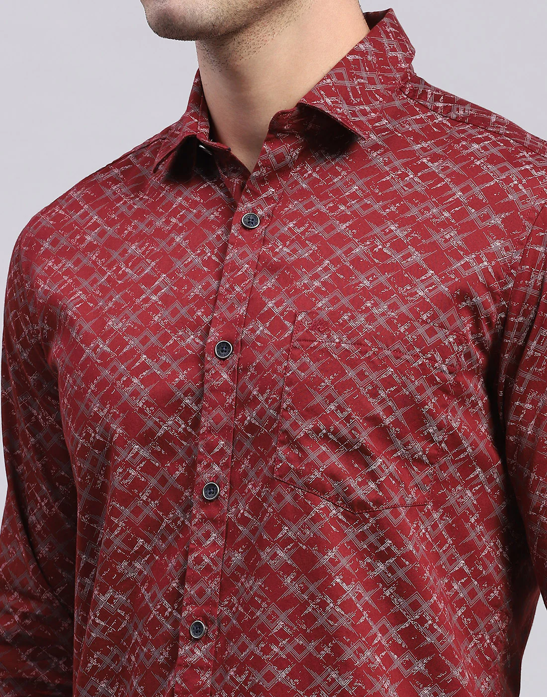 Men Maroon Printed Collar Full Sleeve Shirt - Image 7