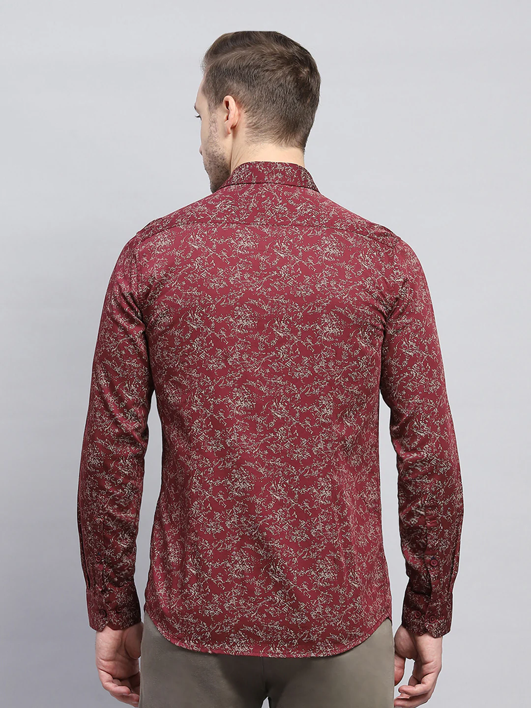 Men Maroon Printed Collar Full Sleeve Shirt - Image 5