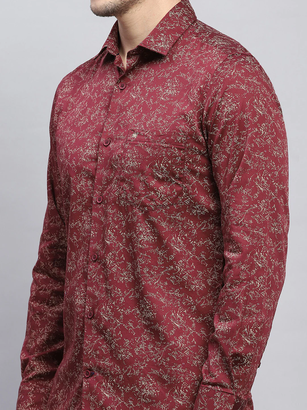 Men Maroon Printed Collar Full Sleeve Shirt - Image 6