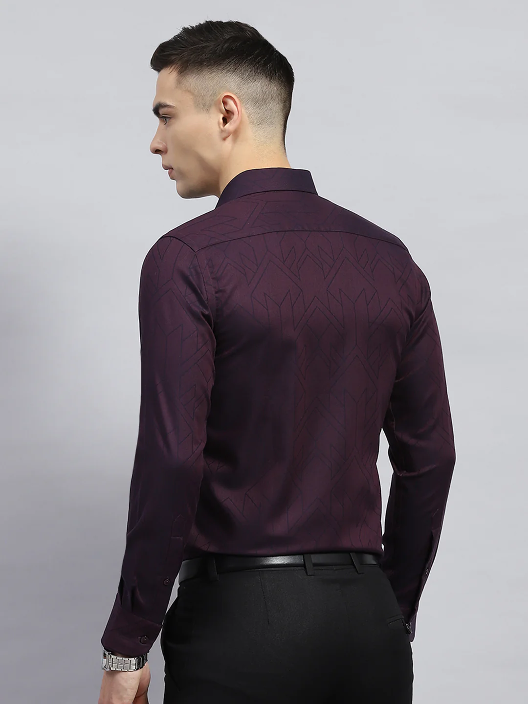 Men Maroon Printed Collar Full Sleeve Shirt - Image 5