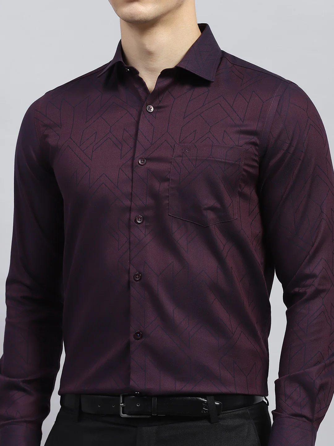 Men Maroon Printed Collar Full Sleeve Shirt - Image 6