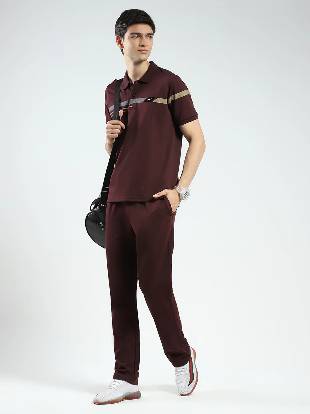 Men Maroon Printed Collar Half Sleeve Lower Set - Image 2