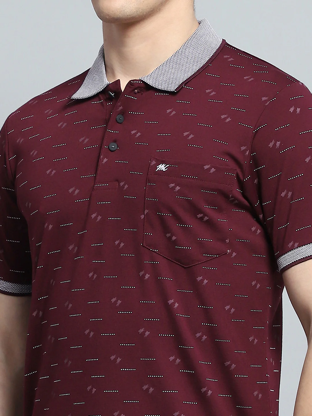 Men Maroon Printed Collar Half Sleeve T-Shirt - Image 6