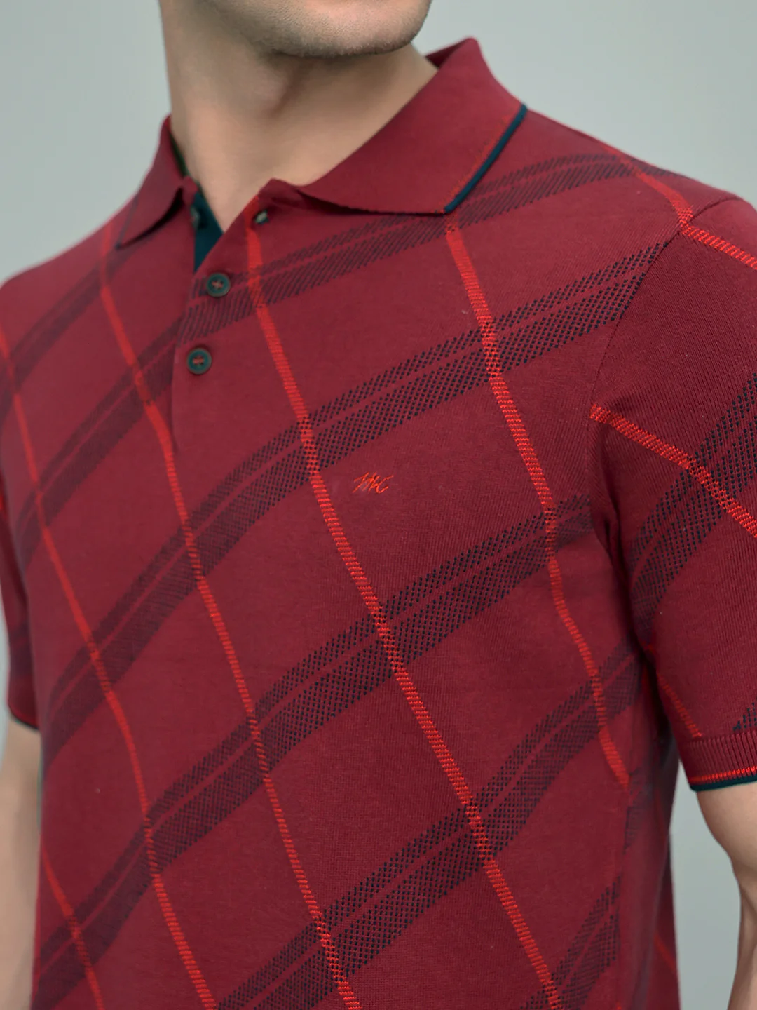 Men Maroon Printed Collar Half Sleeve T-Shirt - Image 5