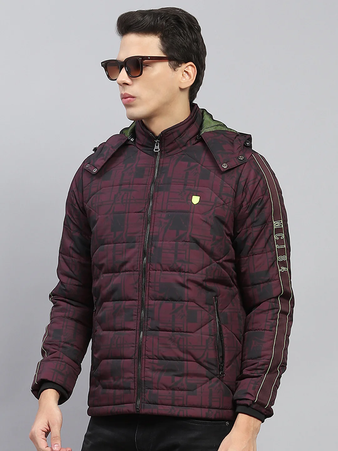 Men Maroon Printed Detachable Hood Full Sleeve Jacket - Image 7
