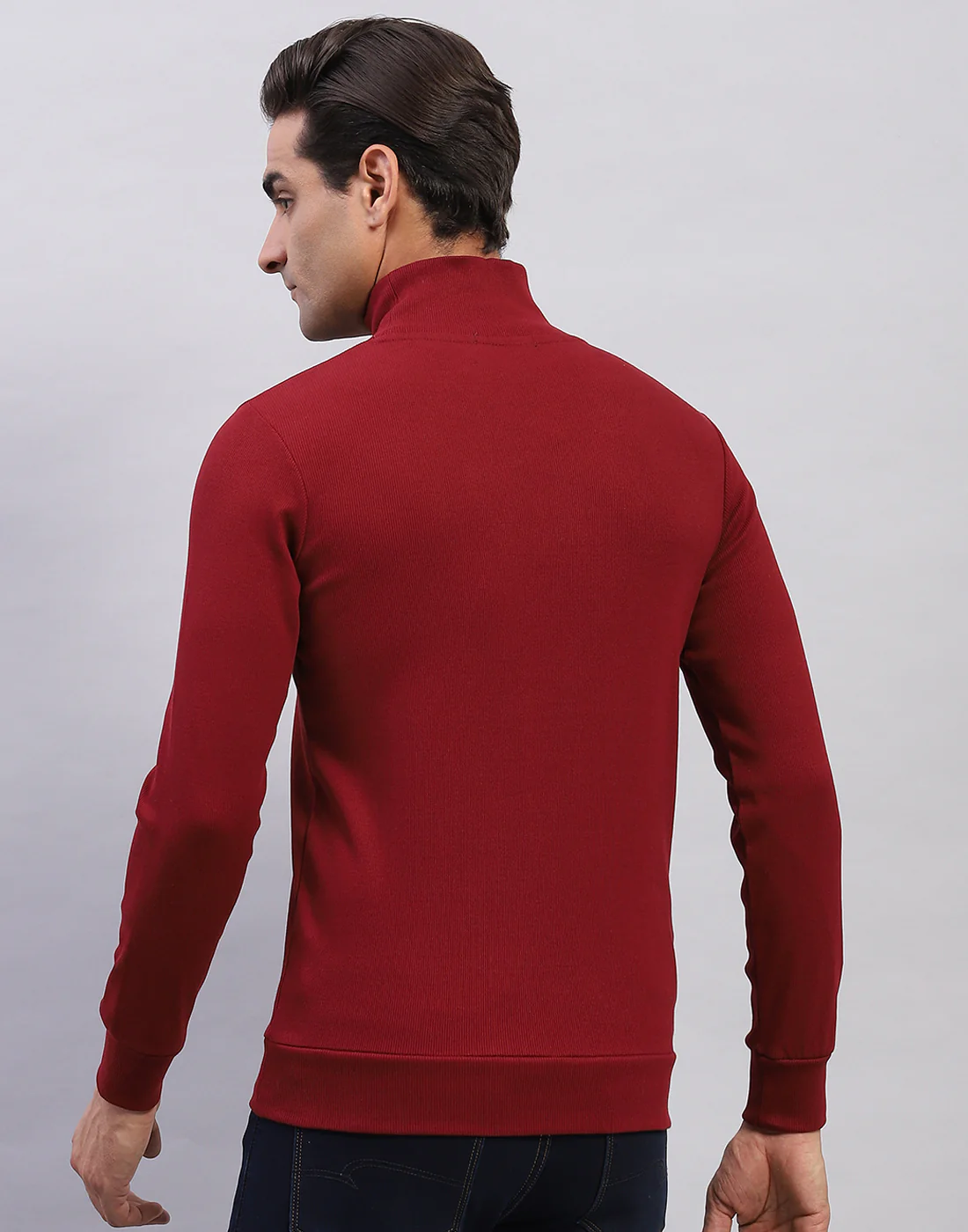 Men Maroon Printed High Neck Full Sleeve Winter T-Shirt - Image 5