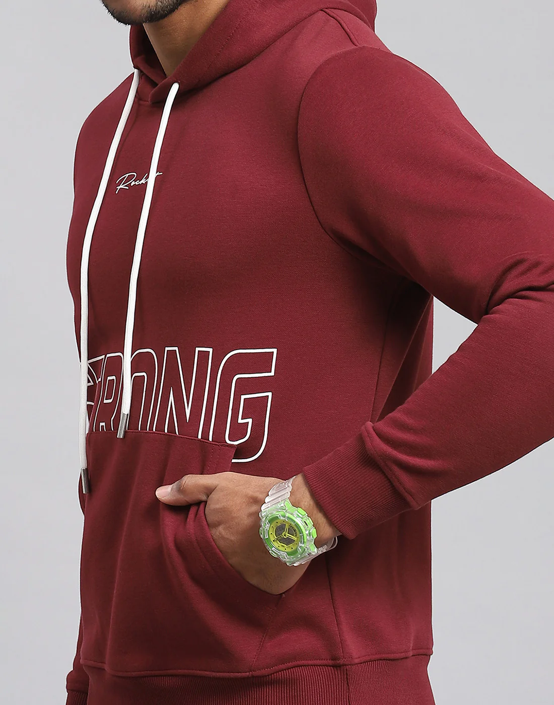 Rock.it Men Maroon Printed Hooded Full Sleeve Sweatshirt - Image 7