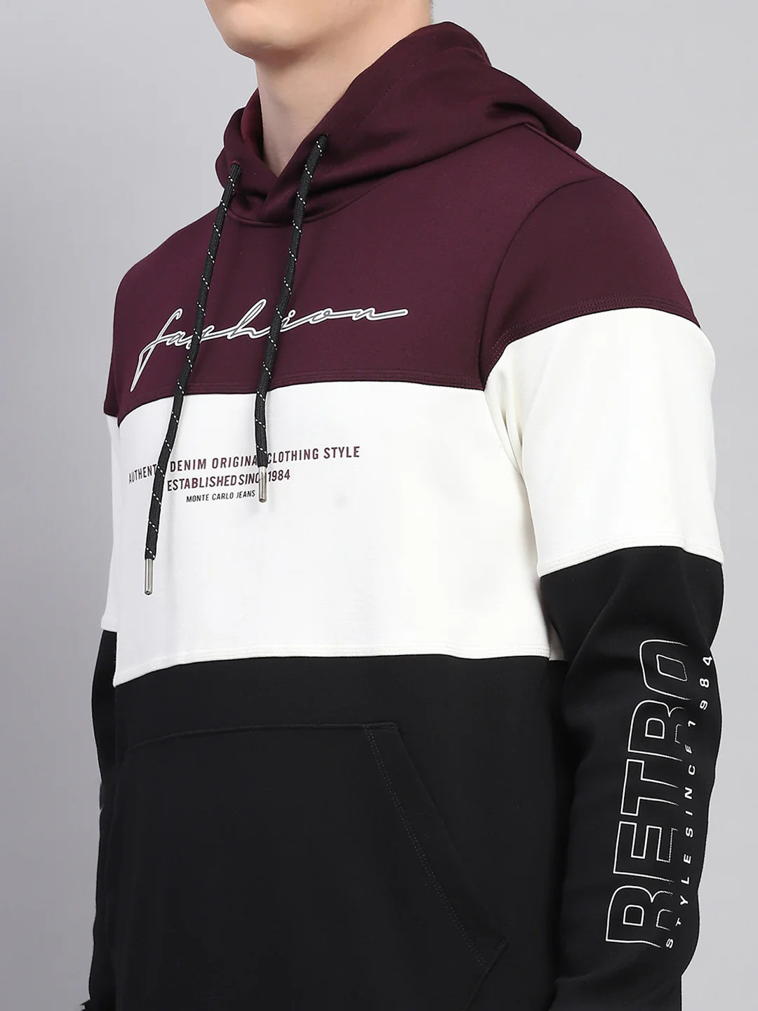 Men Maroon Printed Hooded Full Sleeve Sweatshirt - Image 6