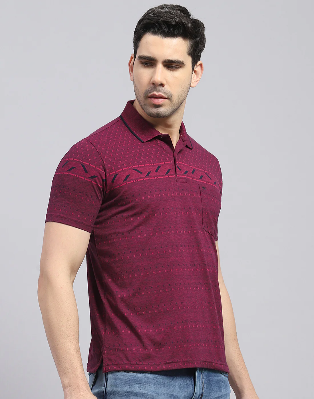 Men Maroon Printed Polo Collar Half Sleeve T-Shirt - Image 4