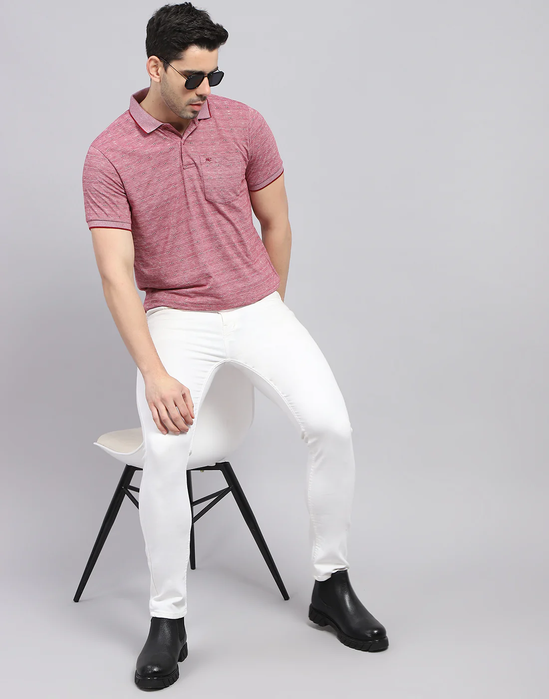 Men Maroon Printed Polo Collar Half Sleeve T-Shirt - Image 2
