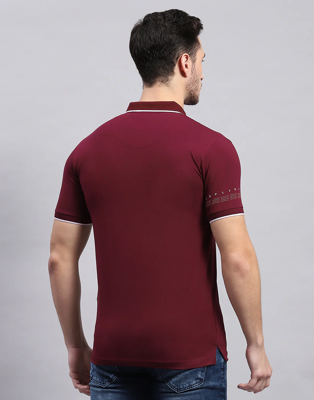 Men Maroon Printed Polo Collar Half Sleeve T-Shirt - Image 5