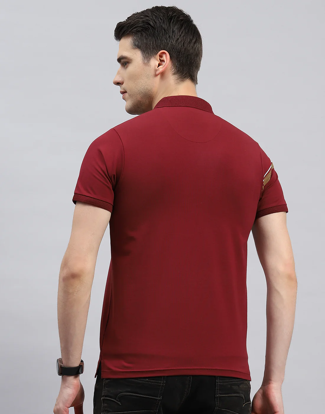Men Maroon Printed Polo Collar Half Sleeve T-Shirt - Image 5