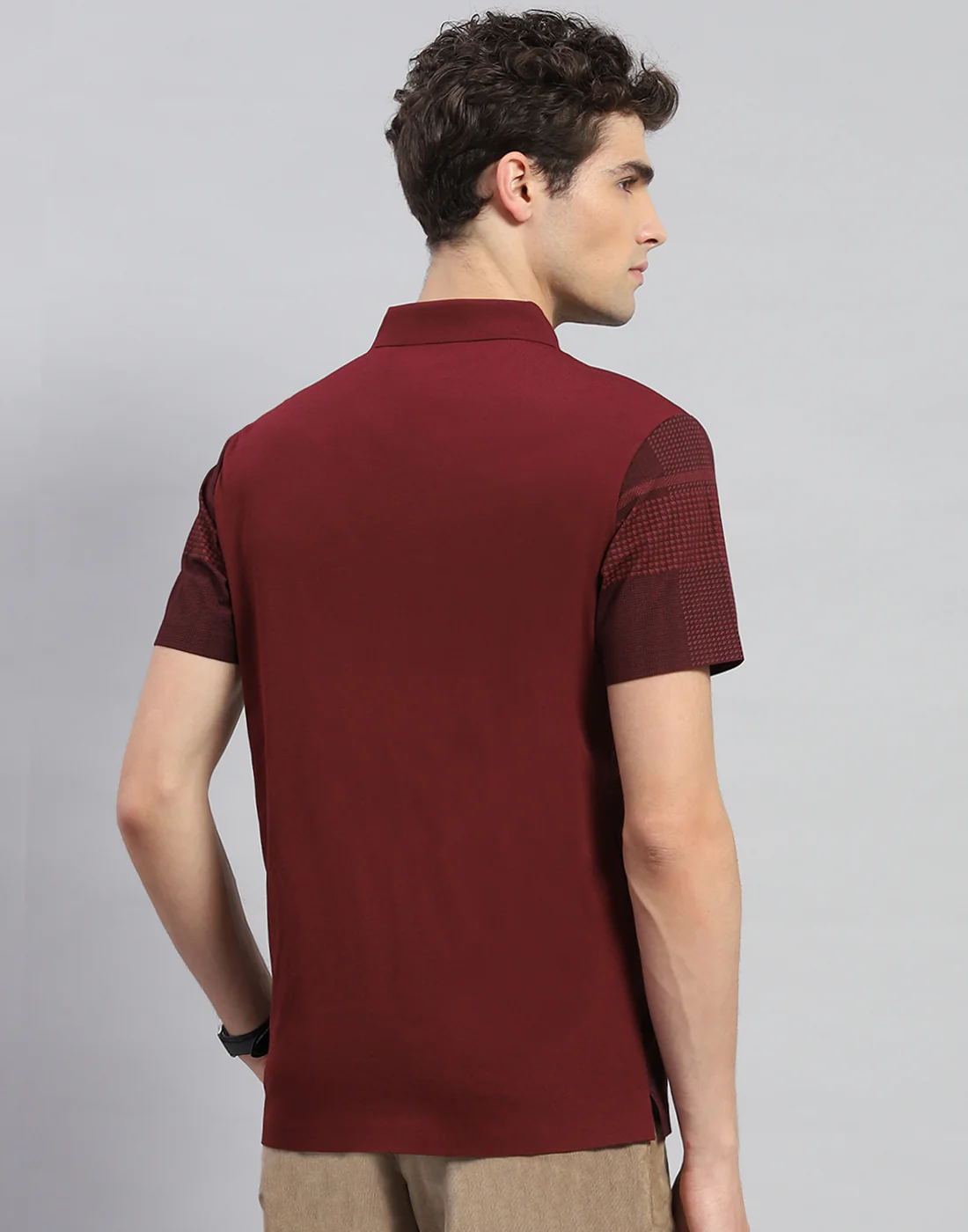 Men Maroon Printed Polo Collar Half Sleeve T-Shirt - Image 5