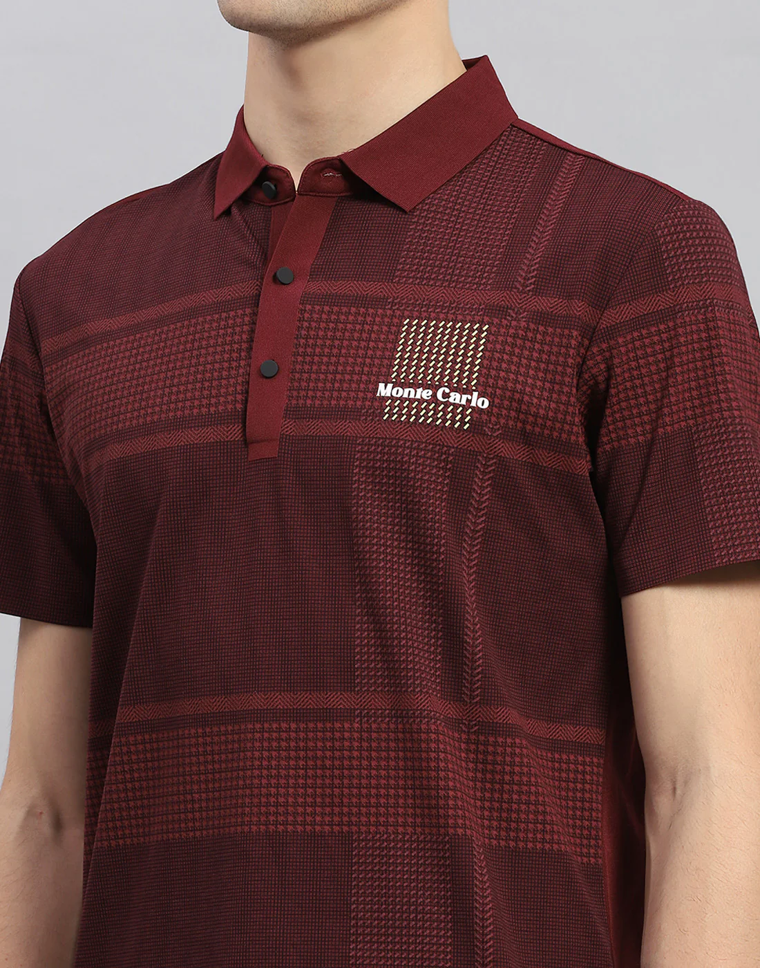 Men Maroon Printed Polo Collar Half Sleeve T-Shirt - Image 7