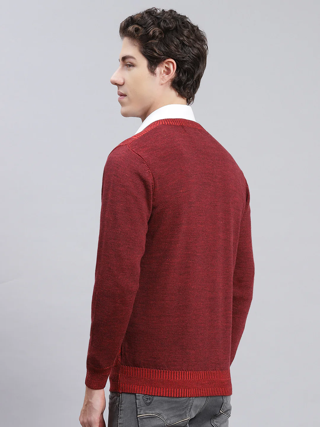 Men Maroon Printed Pure wool Pullover - Image 4