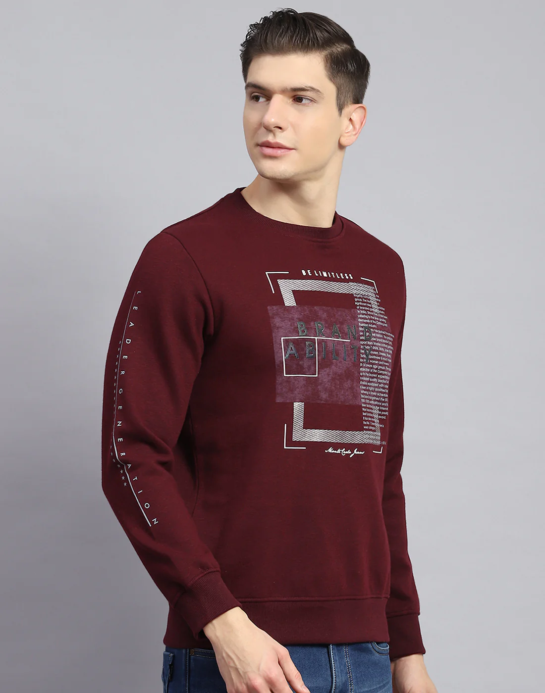 Men Maroon Printed Round Neck Full Sleeve Sweatshirt - Image 6