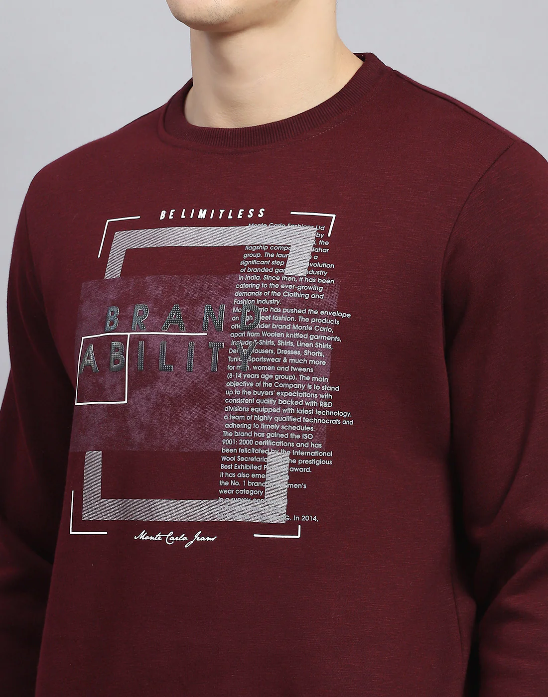 Men Maroon Printed Round Neck Full Sleeve Sweatshirt - Image 8