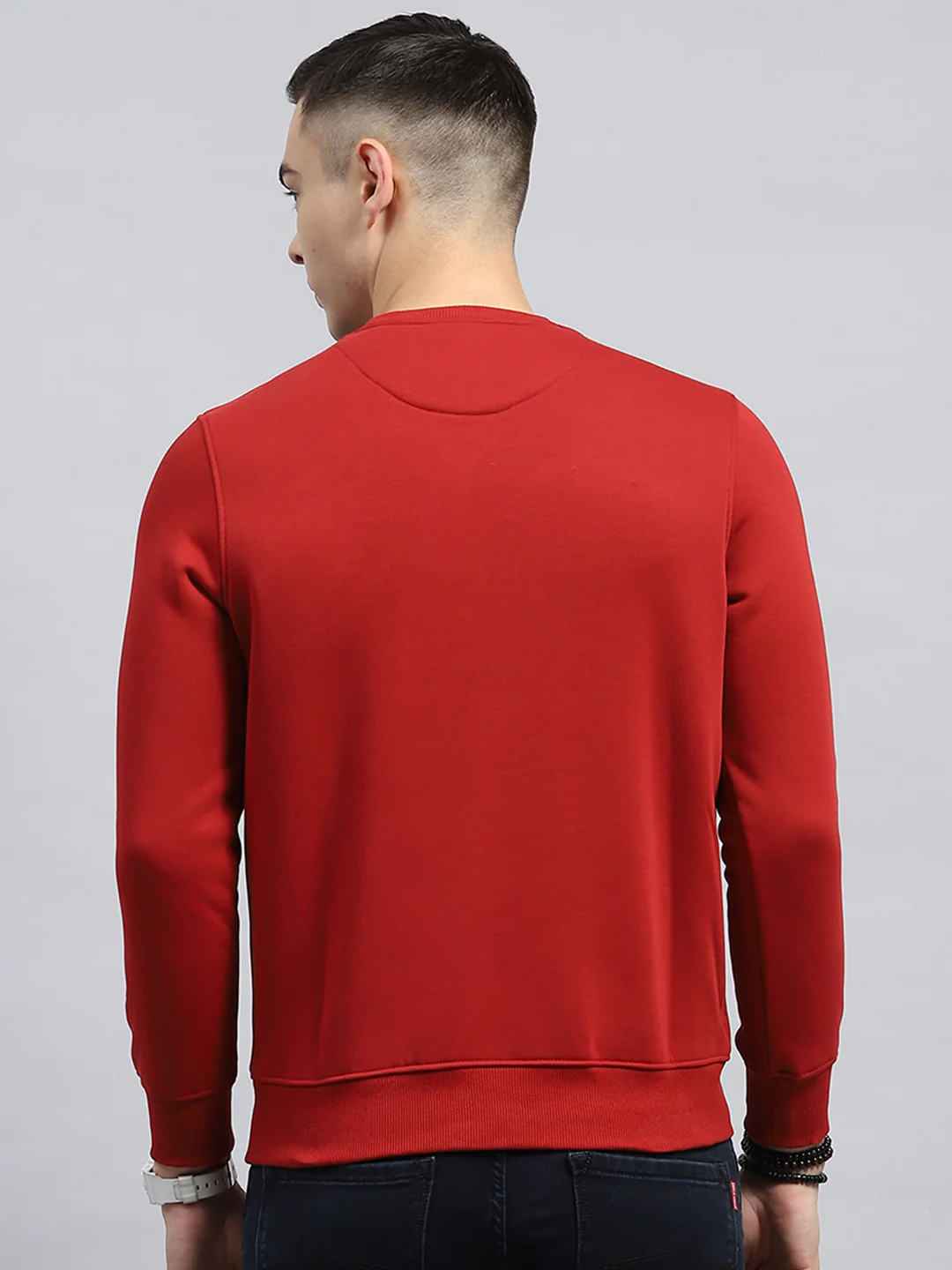 Men Maroon Printed Round Neck Full Sleeve Sweatshirt - Image 5