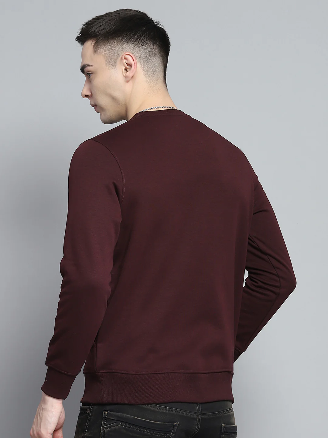 Men Maroon Printed Round Neck Full Sleeve Sweatshirt - Image 5