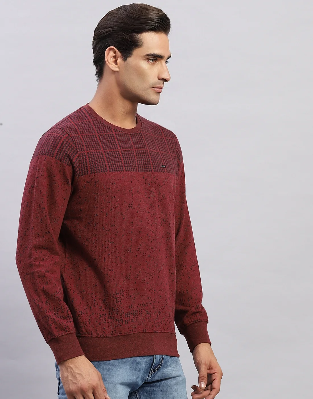 Men Maroon Printed Round Neck Full Sleeve Winter T-Shirt - Image 4