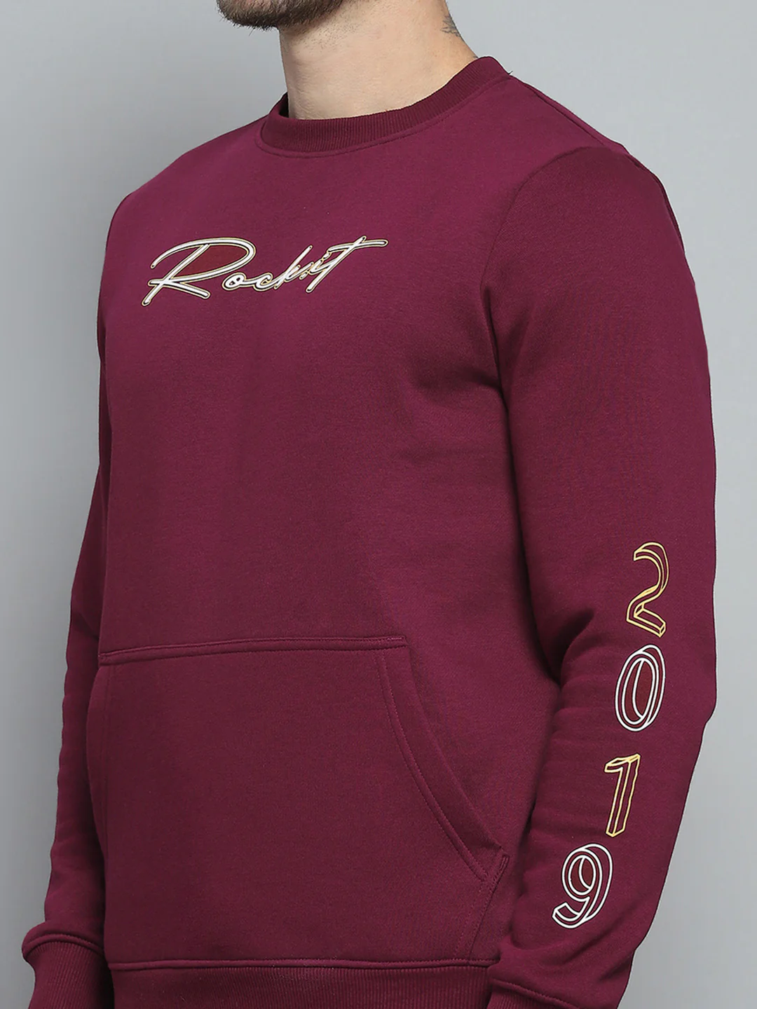 Rock.it Men Maroon Printed Round Neck Full Sleeve Winter Tracksuit - Image 6