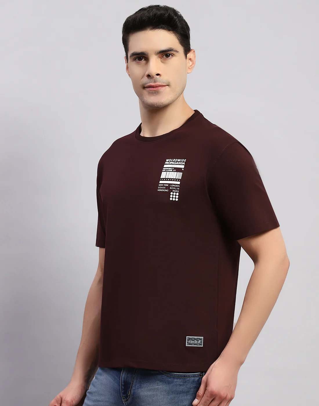 Rock.it Men Maroon Printed Round Neck Half Sleeve T-Shirt - Image 4