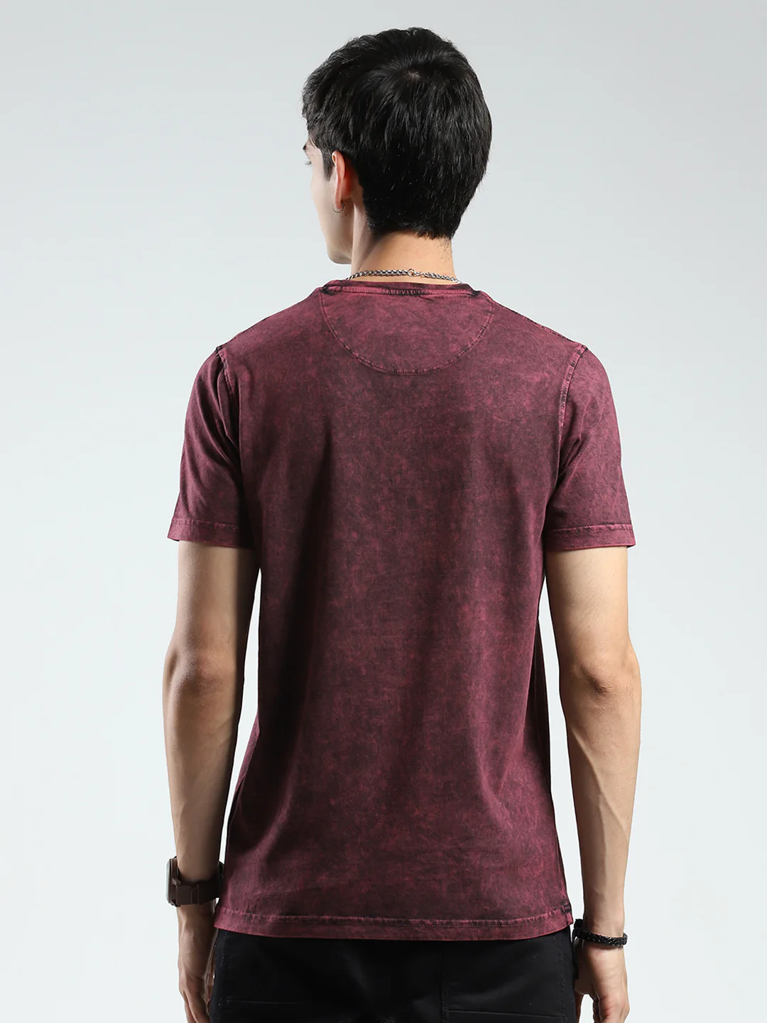 Men Maroon Printed Round Neck Half Sleeve T-Shirt - Image 5