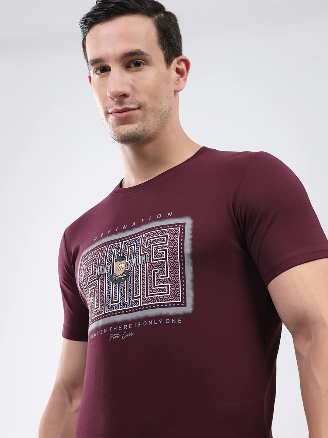 Men Maroon Printed Round Neck Half Sleeve T-Shirt - Image 6