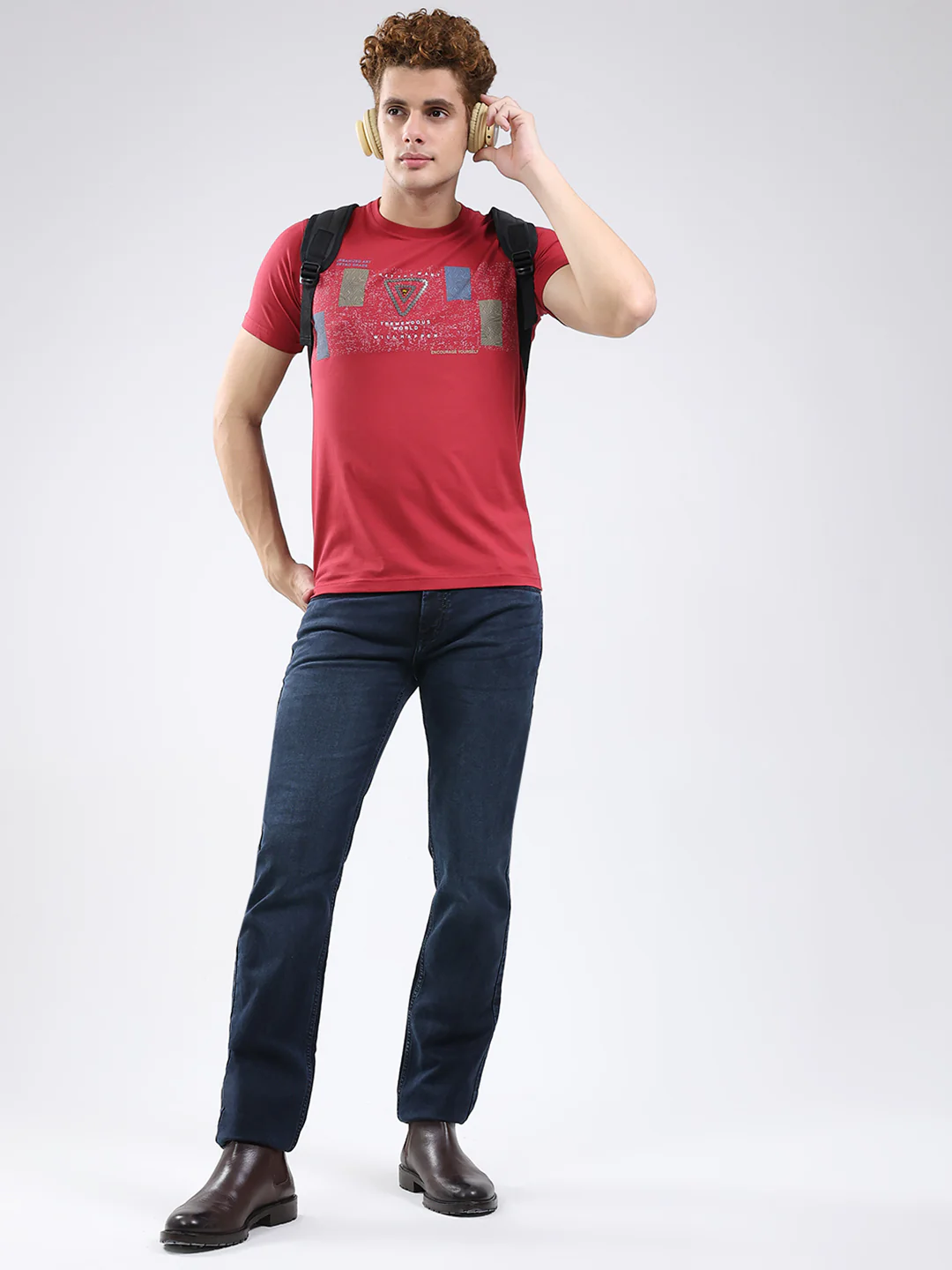 Men Maroon Printed Round Neck Half Sleeve T-Shirt - Image 2